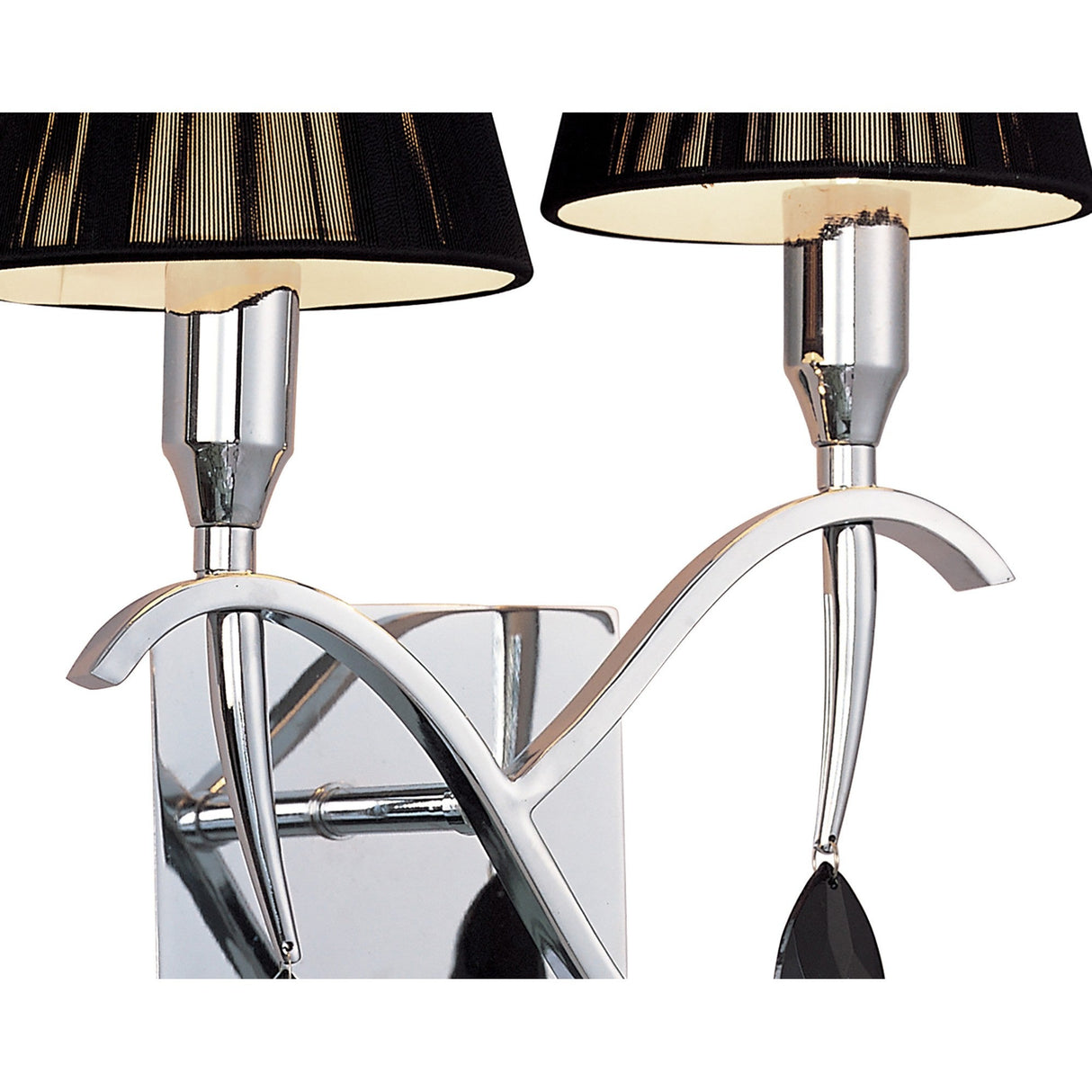 Siena 2 Light Crystal Wall Light With Switch - Chrome With Black Shades