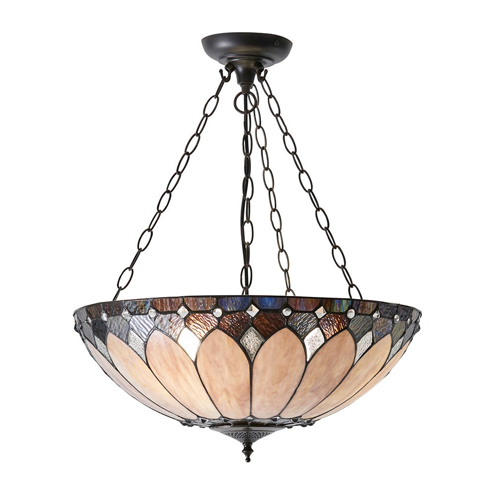 Marlgrove Large 3 Light Tiffany Inverted Pendant - Multicoloured