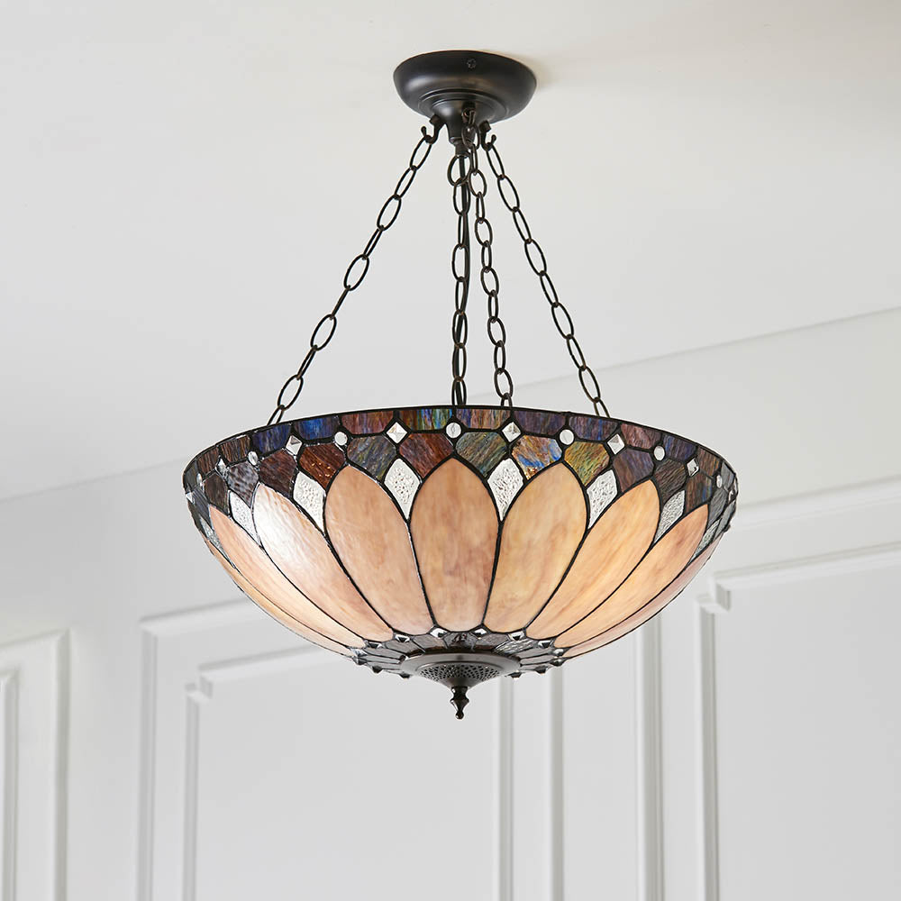 Marlgrove Large 3 Light Tiffany Inverted Pendant - Multicoloured