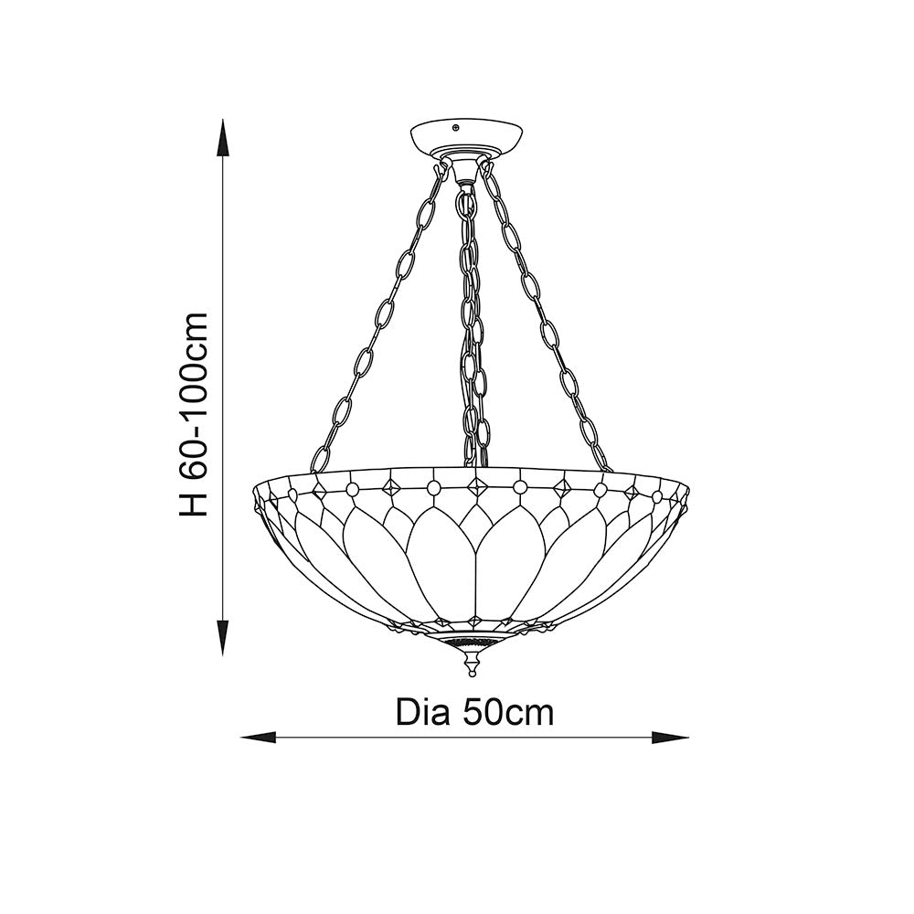 Marlgrove Large 3 Light Tiffany Inverted Pendant - Multicoloured