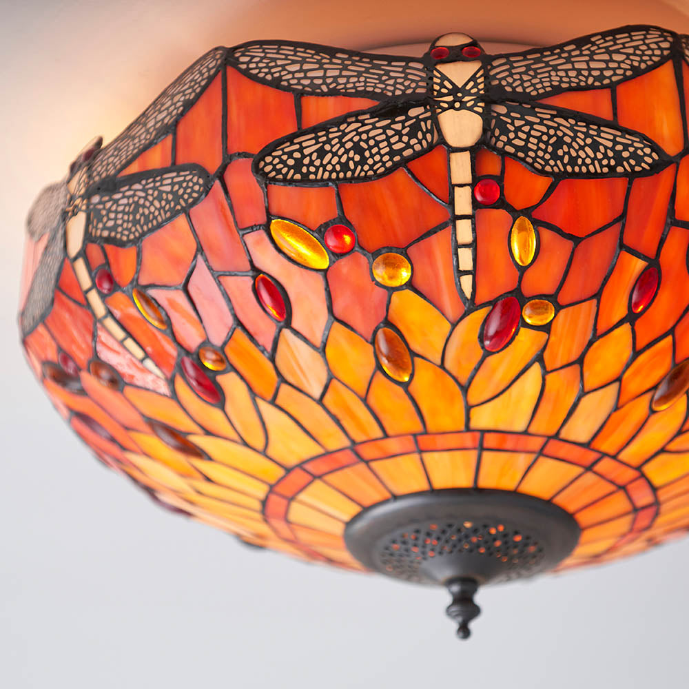 Alderworth Medium 2 Light Tiffany Flush Ceiling Light - Flame