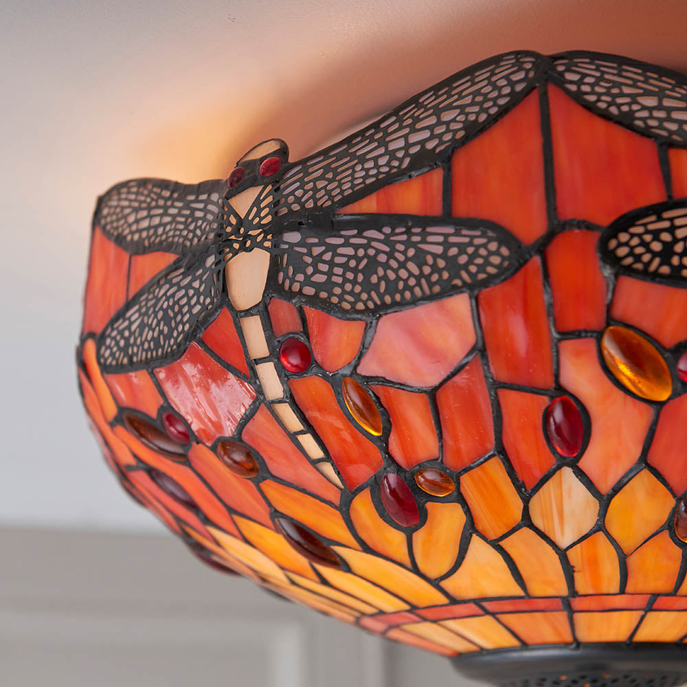 Alderworth Medium 2 Light Tiffany Flush Ceiling Light - Flame