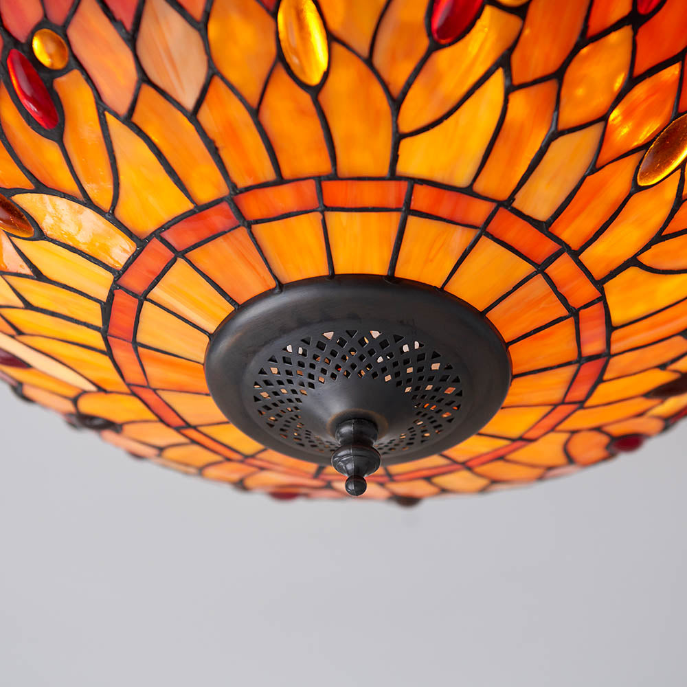 Alderworth Medium 2 Light Tiffany Flush Ceiling Light - Flame