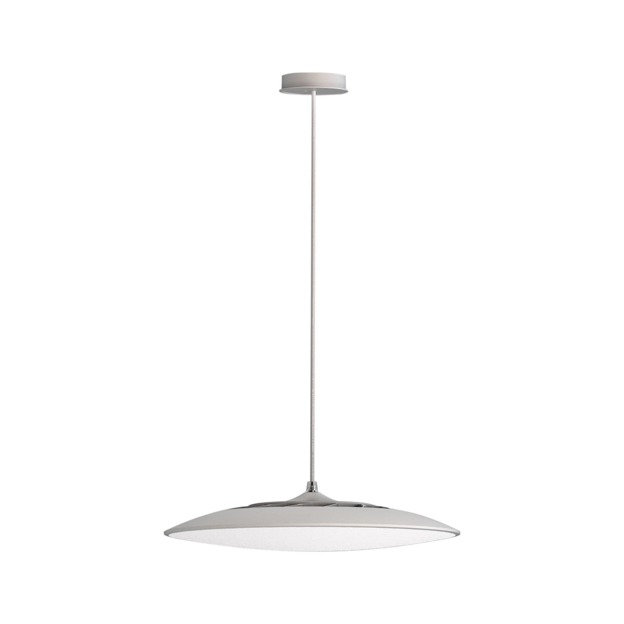 Mantra Slim 25cm round LED pendant light in matt white with frosted diffuser and slim ceiling cord, shown on a plain white background.