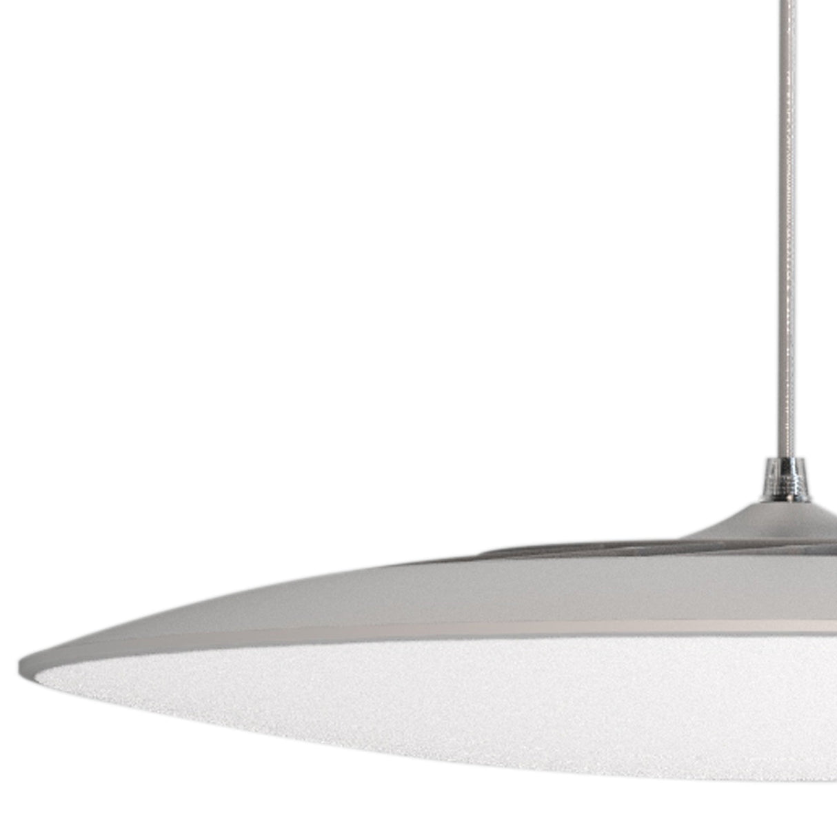 Mantra Slim 25cm round LED pendant light with a slim matt white metal disc and frosted white diffuser, suspended from a slender cord on a plain background.