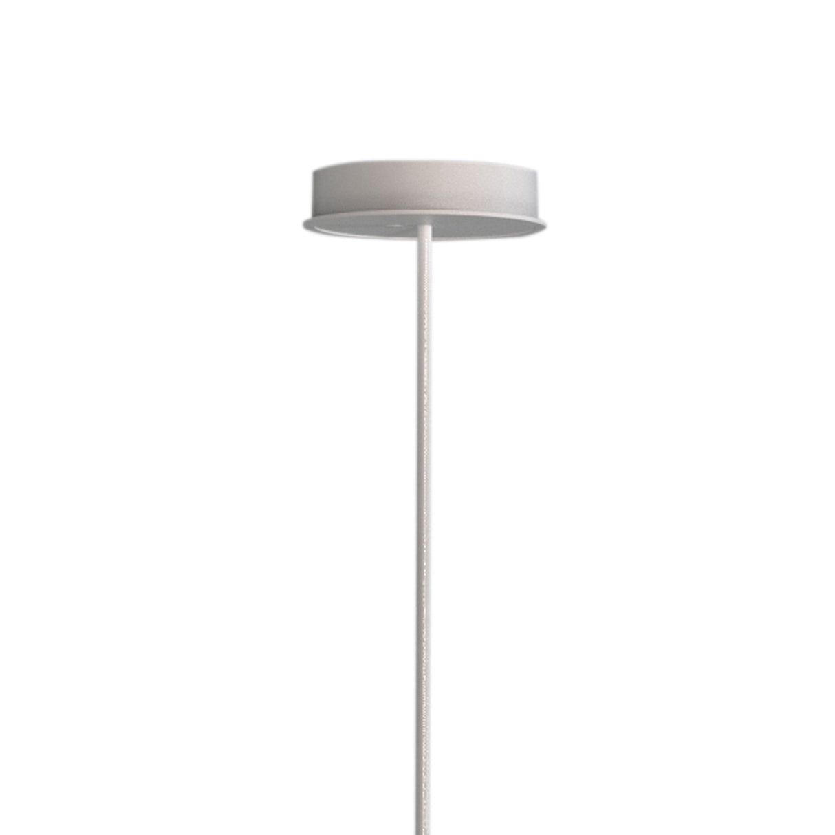 Mantra Slim 25cm round LED pendant light in matt white, showing the ceiling canopy and suspension cable against a plain white background.