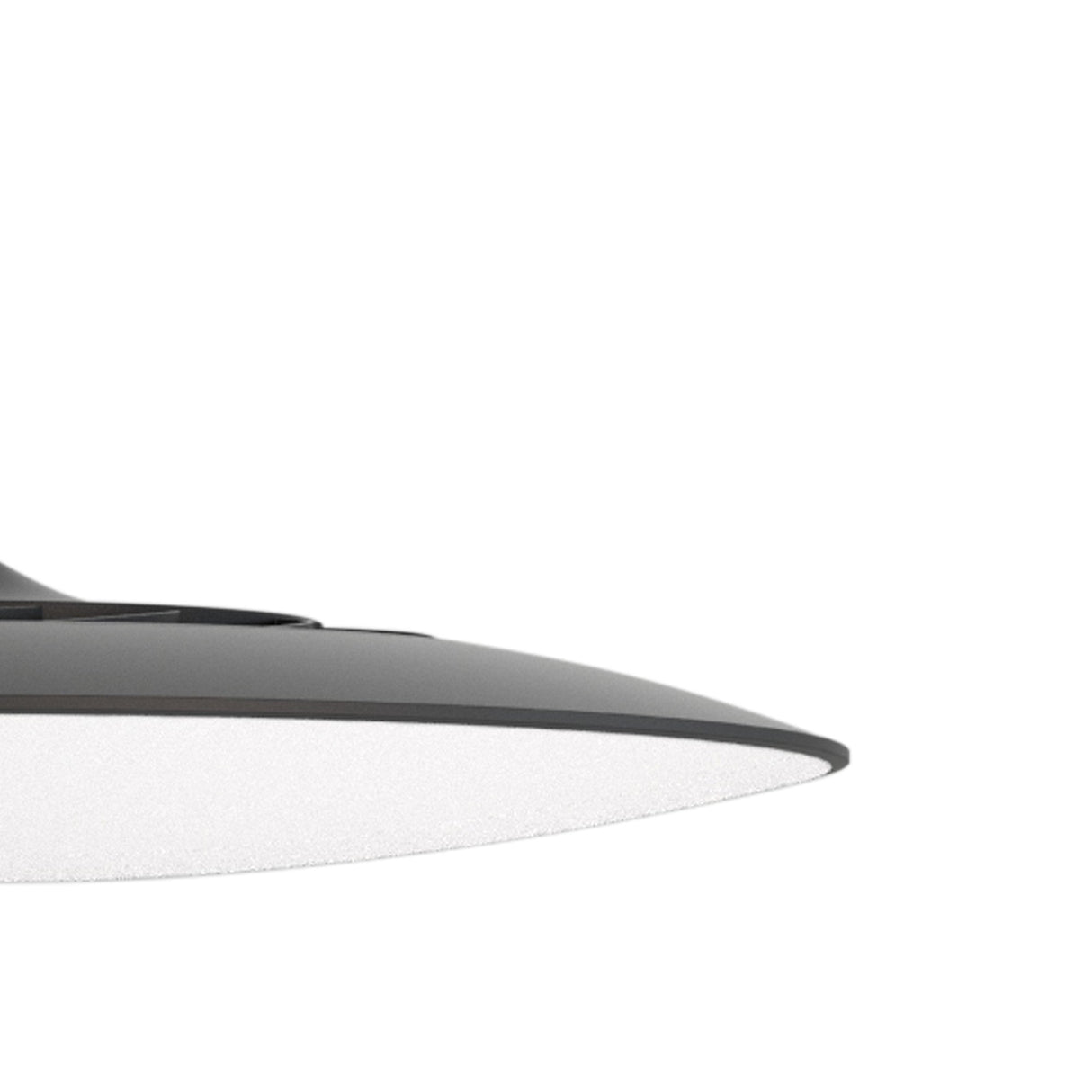 Close-up side view of the Mantra Slim 25cm round LED pendant light showing the shallow matt black housing and frosted white diffuser underneath.