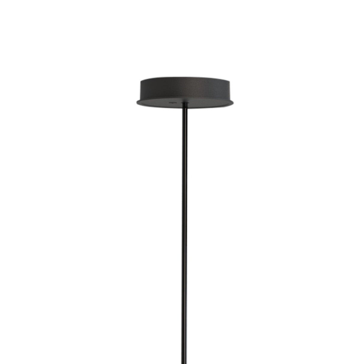 Mantra Slim 25cm round LED pendant light ceiling canopy and slim black drop rod shown against a plain white background.
