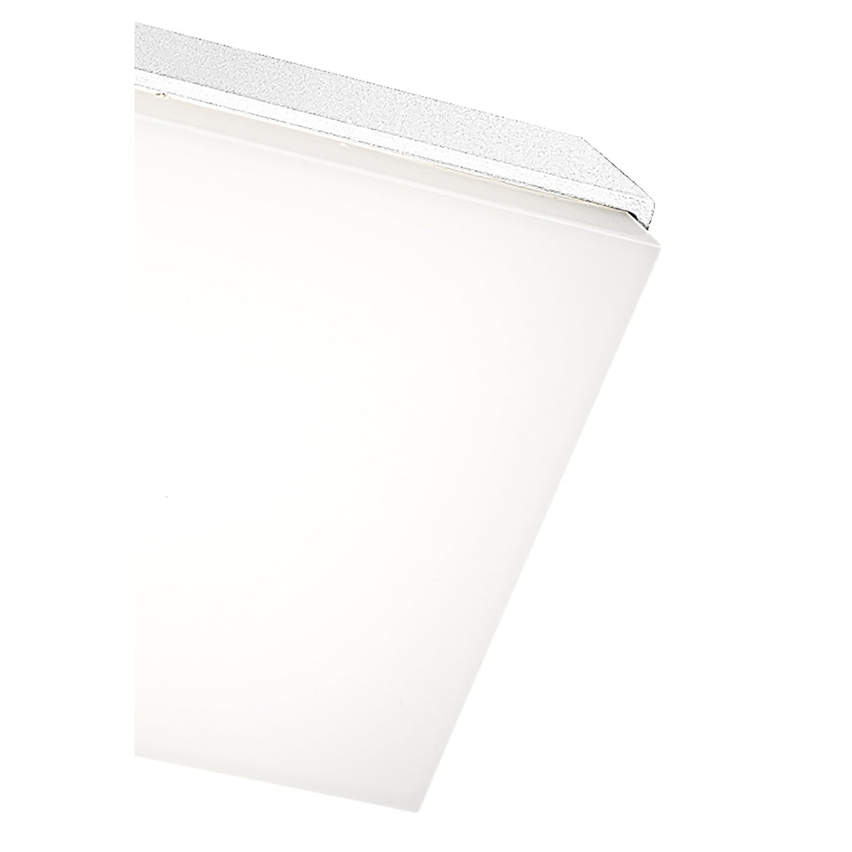 Mantra Solden outdoor LED wall light in white powder-coated aluminium with angled top edge and frosted diffuser, shown close-up against a white background.