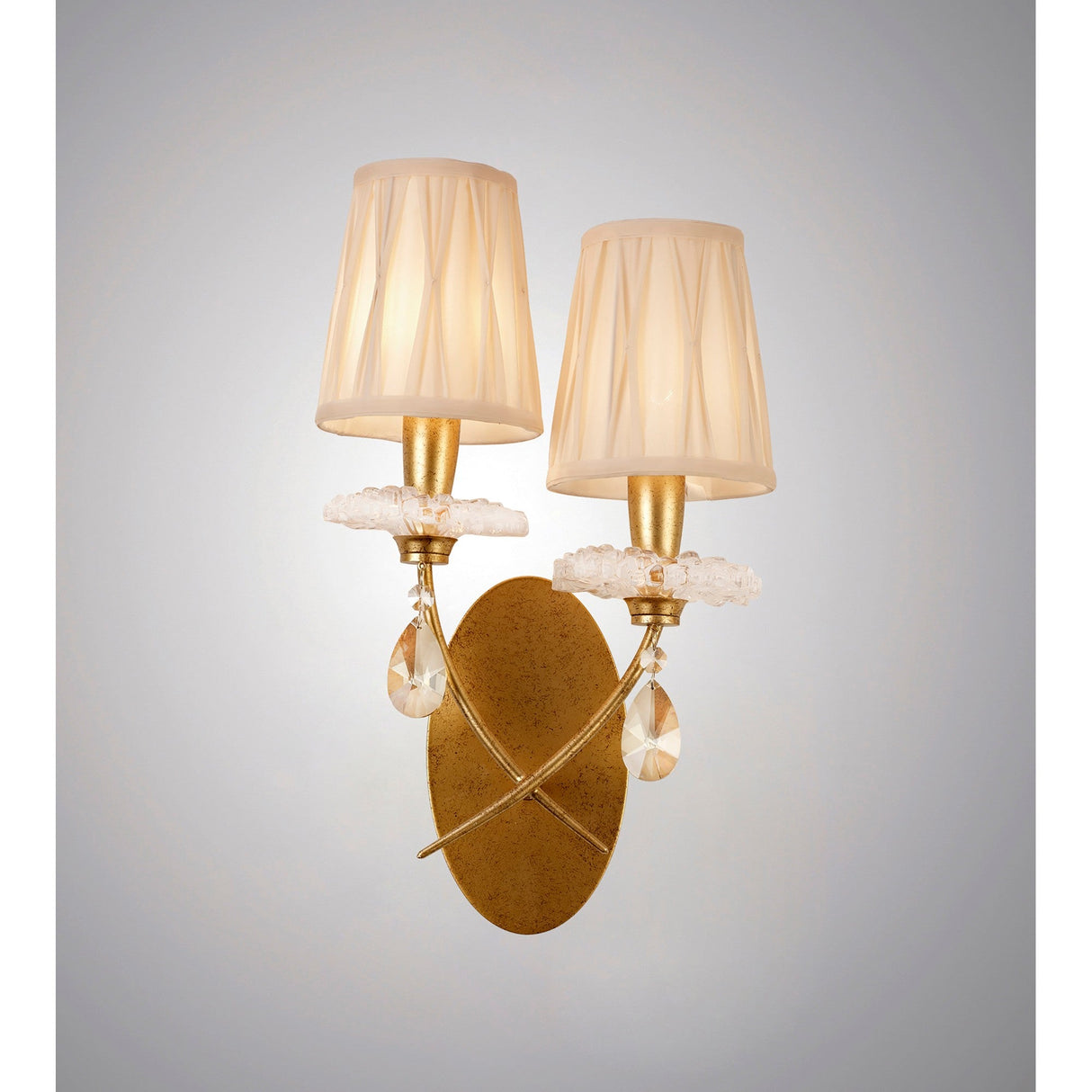 Sophie 2 Light Wall Light - Gold With Cream Shades