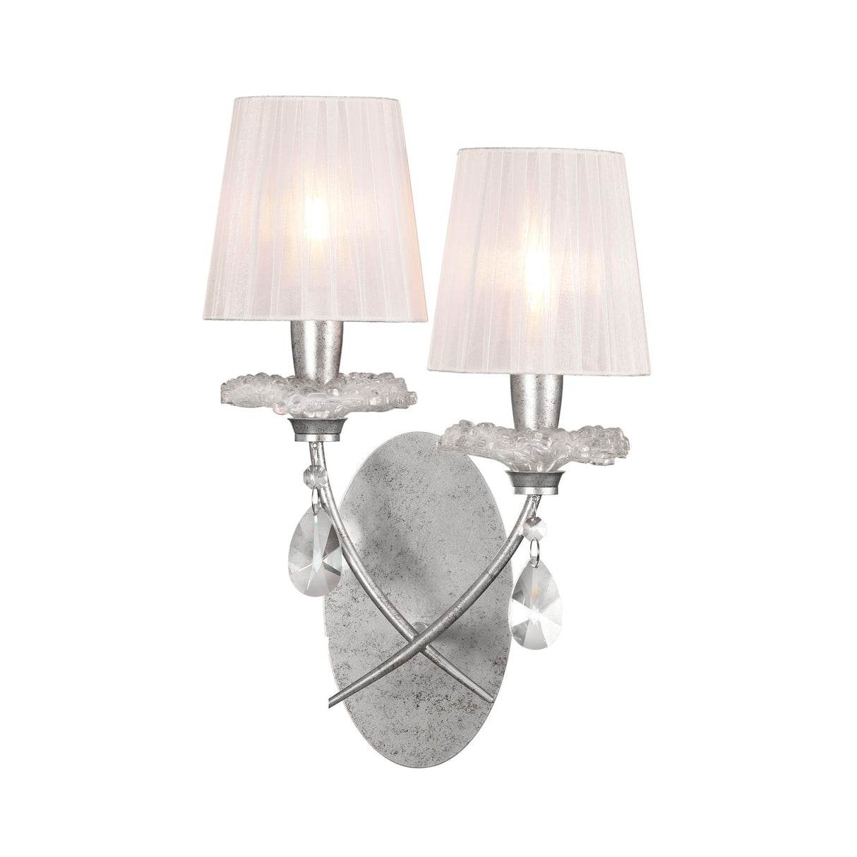 Sophie 2 Light Wall Light - Silver With White Shades