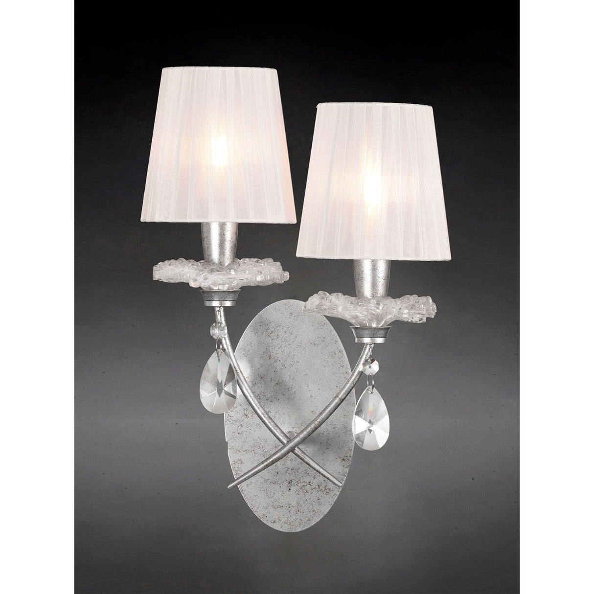 Sophie 2 Light Wall Light - Silver With White Shades