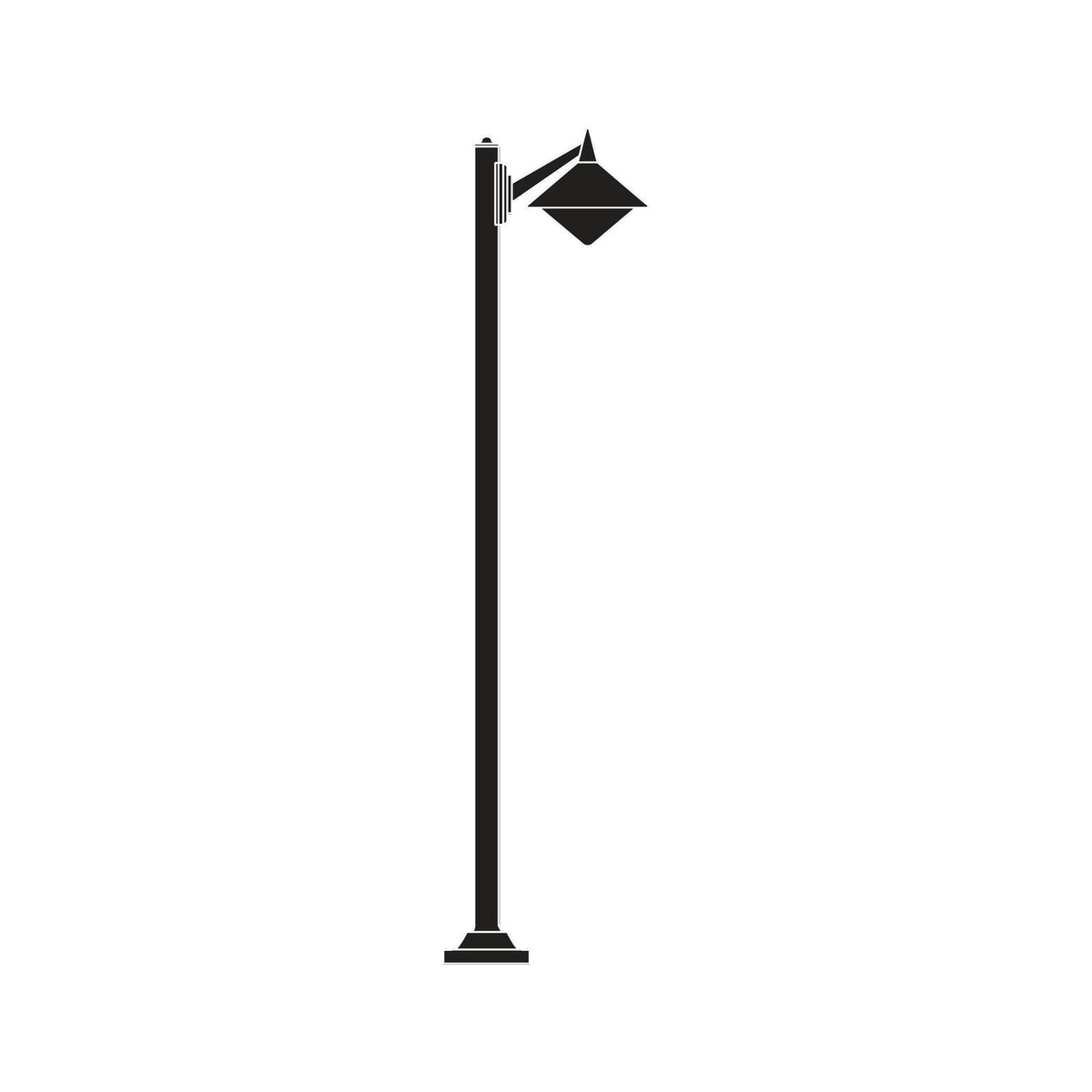 Splay Cast Aluminium Outdoor Lamp Post in black, a tall column base topped with a single angled lantern shade, shown on a plain white background.