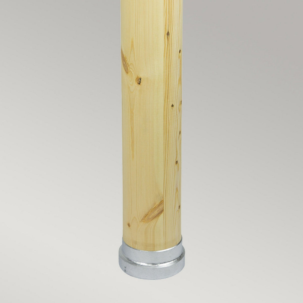 The Stockholm Large Bollard Natural Wood - Silver is a wooden cylindrical object with a smooth surface and natural wood grain pattern, featuring a galvanized steel base against a gradient gray background.