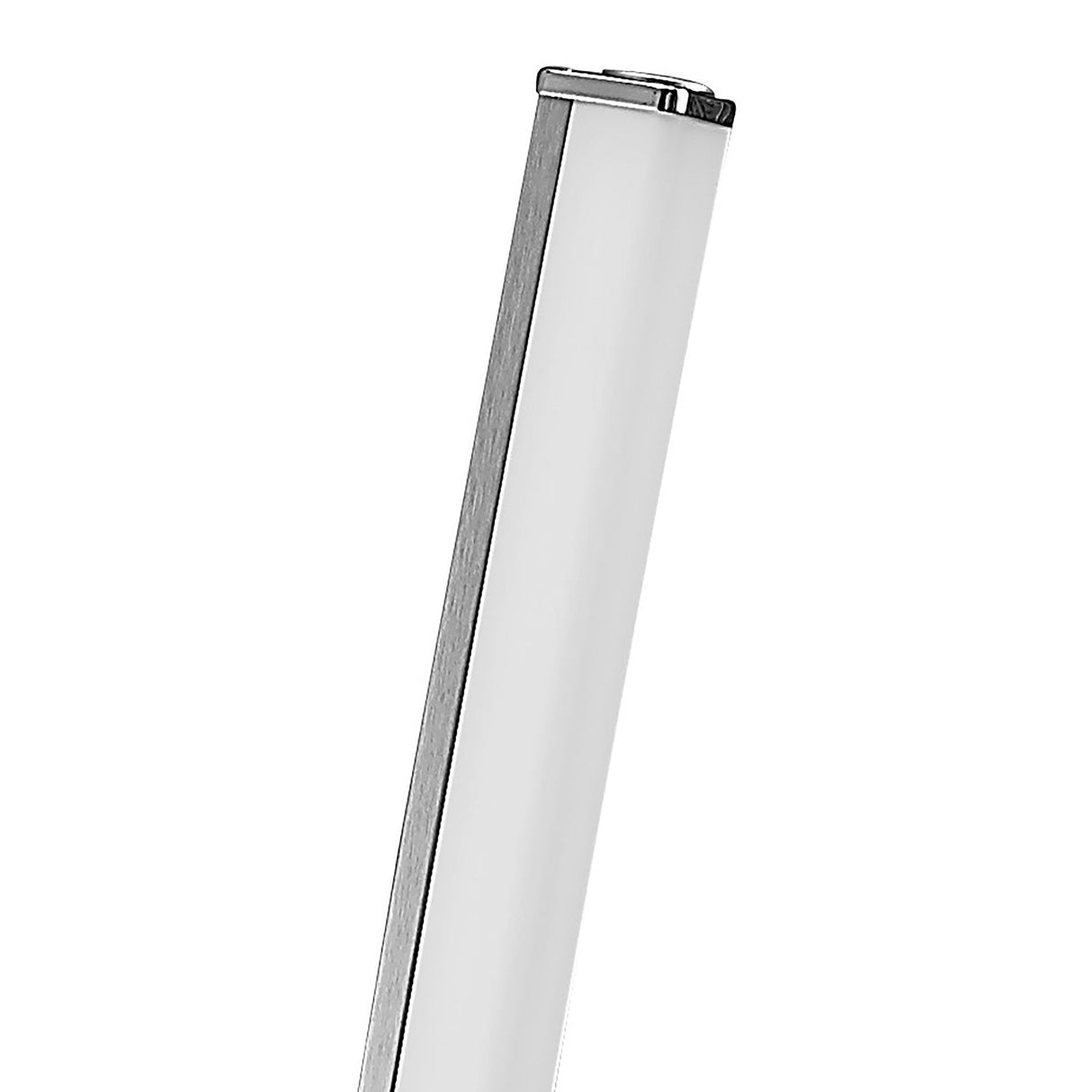 A close-up of the Surf Touch Dimmer LED Floor Lamp 23W 3000K in Nickel/Chrome, featuring a modern, slim cylindrical design with a brushed metal edge and frosted white cover, shown against a white background.