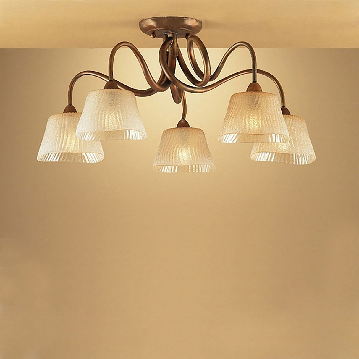 Tentacle 5 Light Semi-Flush Ceiling Light - Rustic Gold