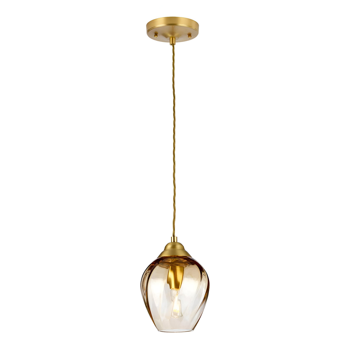 Tiber 1 Light Pendant - Brushed Brass/ Amber Glass