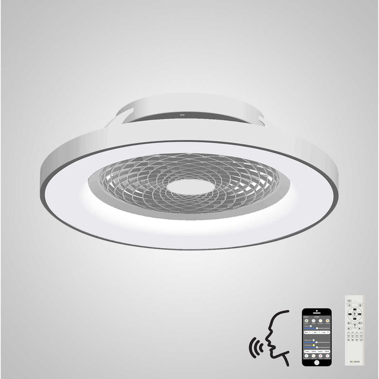 Tibet CCT Dimmable LED Ceiling Retractable Fan Light With Remote & Voice Control - Silver
