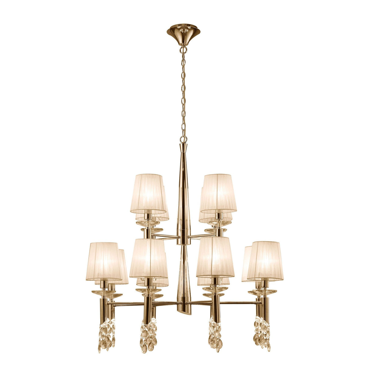 Tiffany 2 Tier 24 Light Crystal Chandelier - Gold With Cream Shades