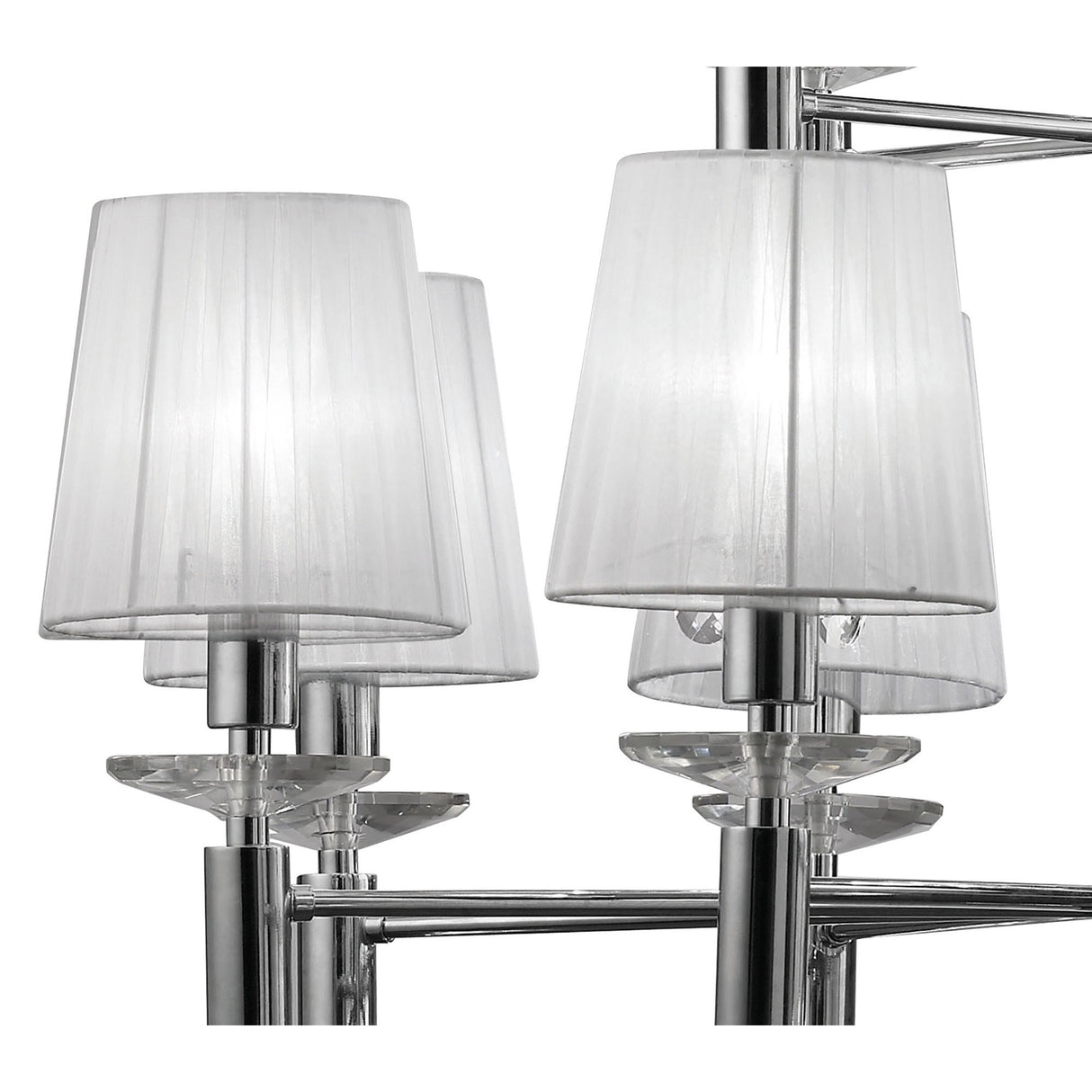 Tiffany 2 Tier 24 Light Crystal Chandelier - Chrome With White Shades