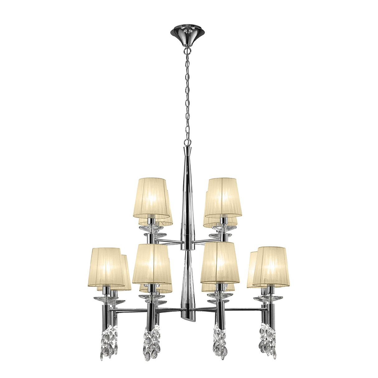 Tiffany 2 Tier 24 Light Crystal Chandelier - Chrome With Cream Shades