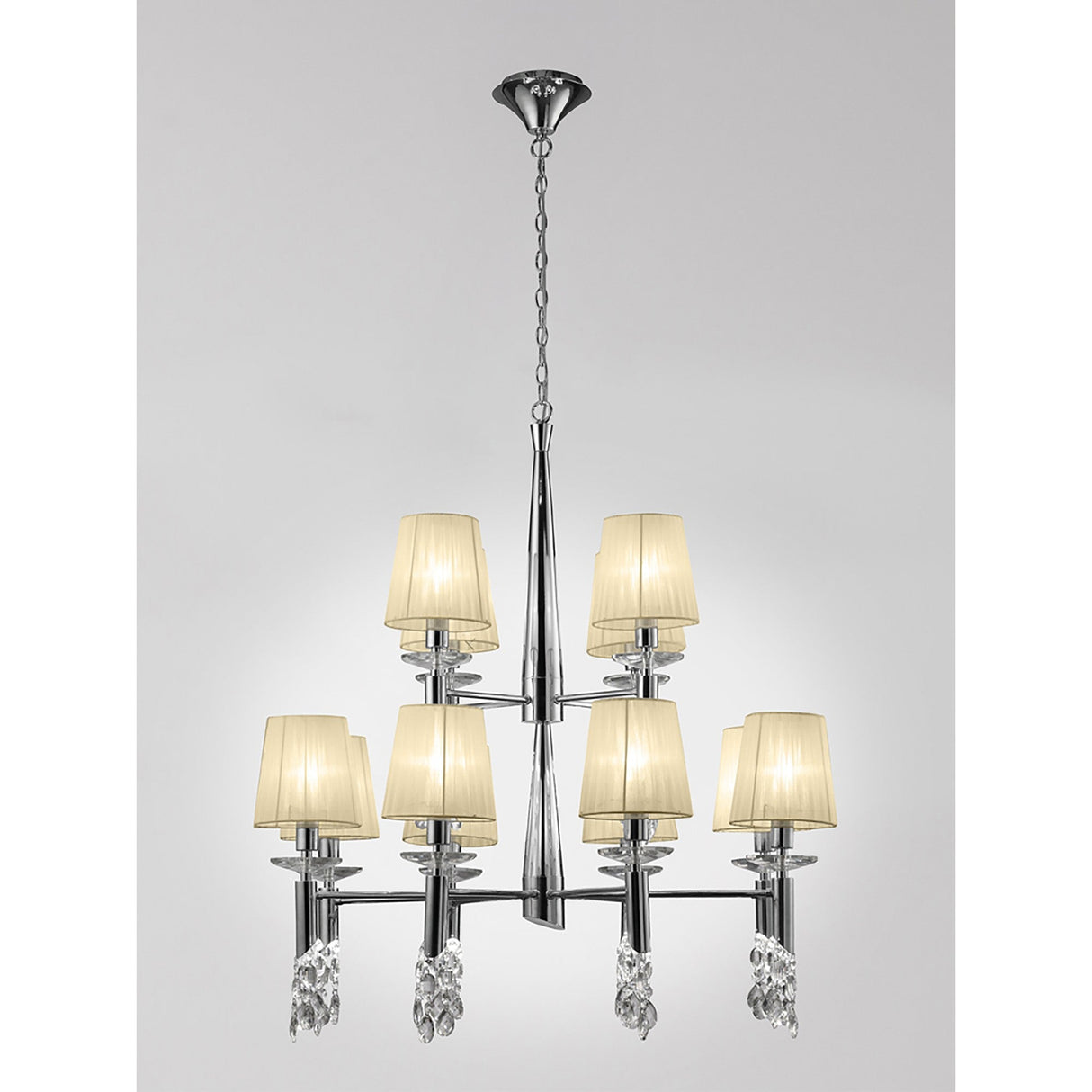 Tiffany 2 Tier 24 Light Crystal Chandelier - Chrome With Cream Shades