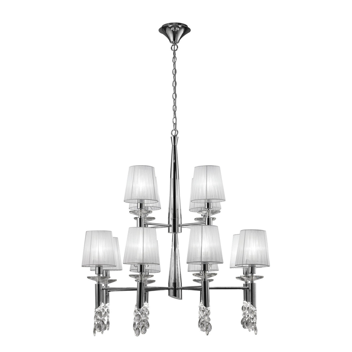 Tiffany 2 Tier 24 Light Crystal Chandelier - Chrome With White Shades