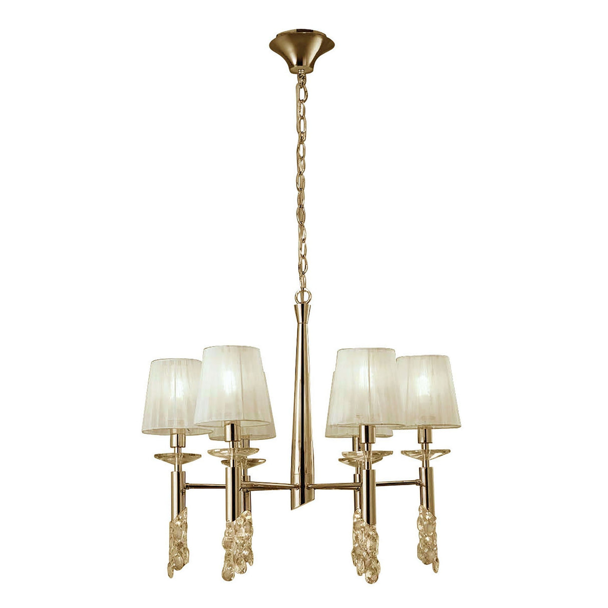 Tiffany 12 Light Crystal Chandelier - Gold With Cream Shades