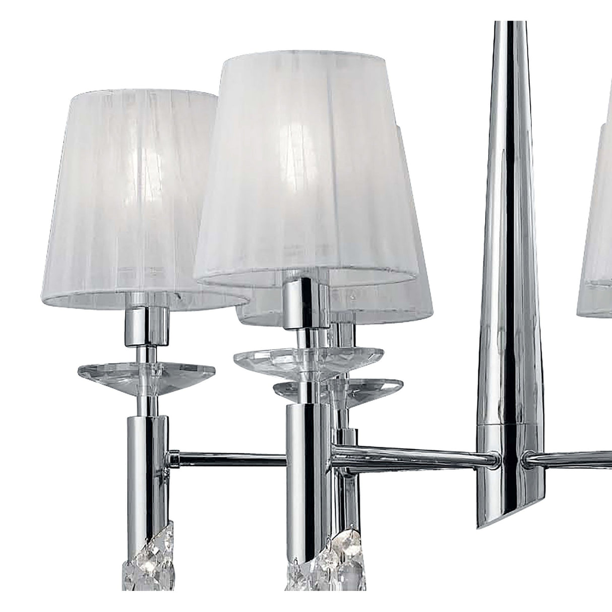 Tiffany  12 Light Crystal Chandelier - Chrome With White Shades