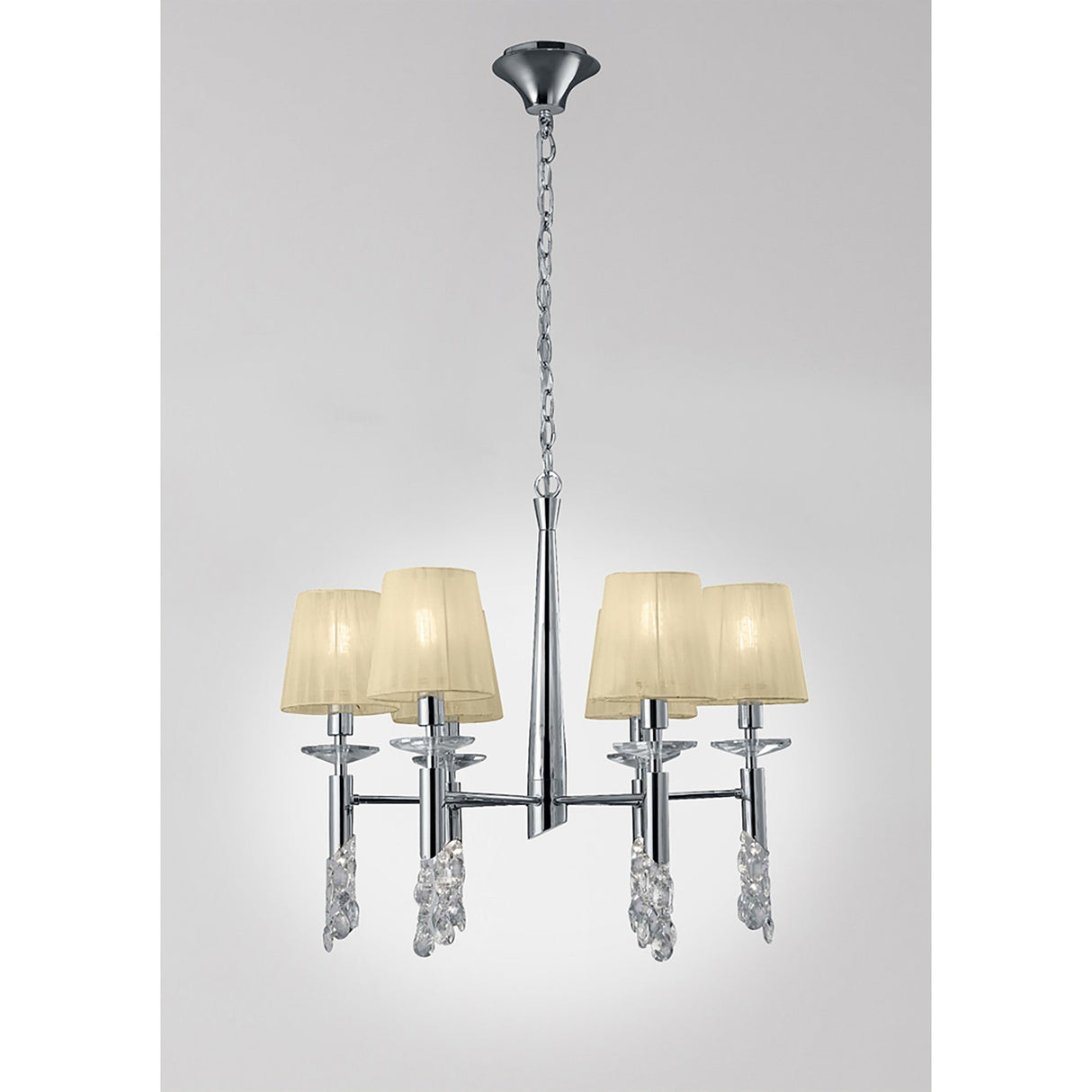 Tiffany 12 Light Crystal Chandelier - Chrome With Cream Shades