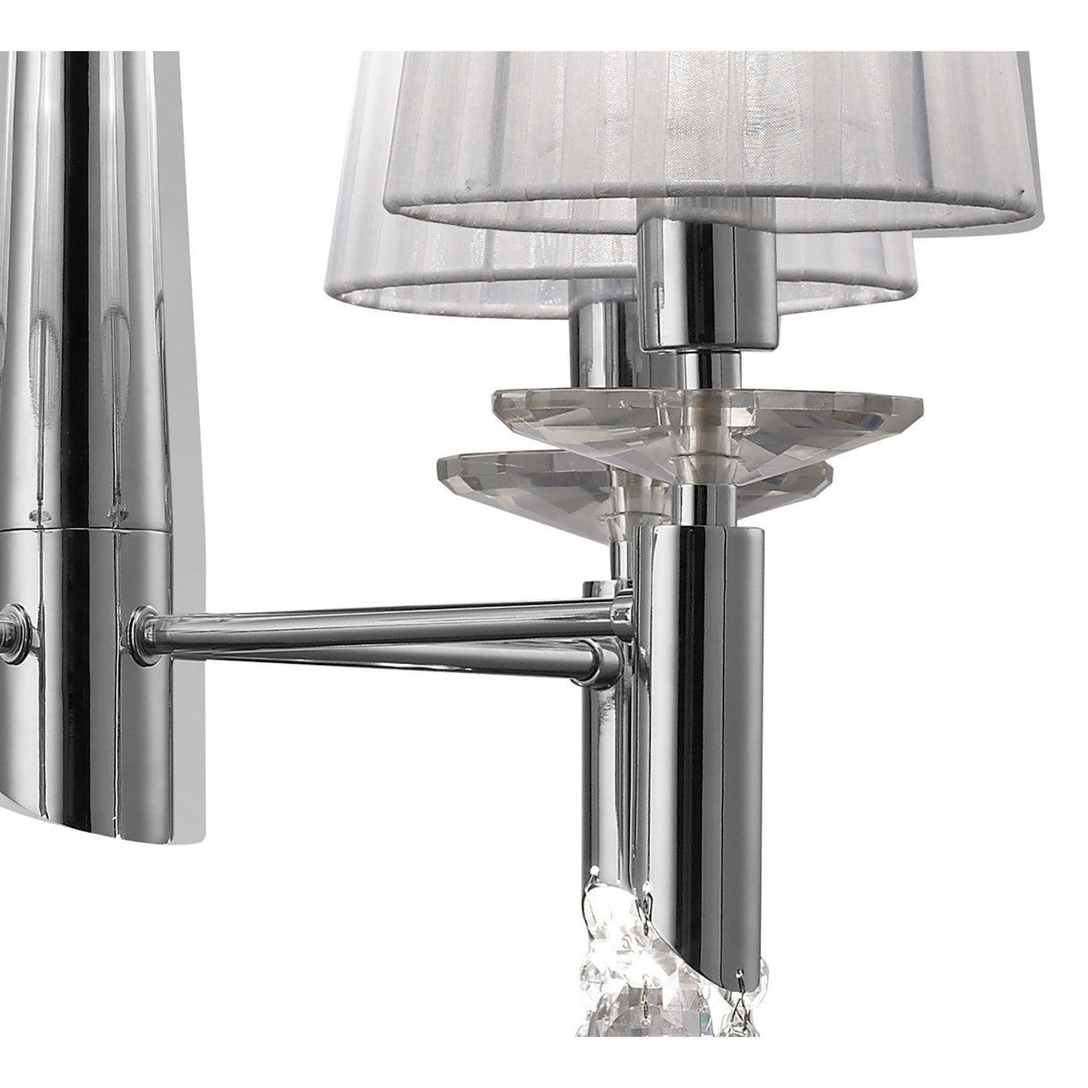 Tiffany 8 Light Crystal Chandelier - Chrome With White Shades