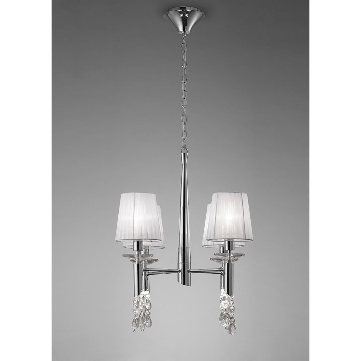 Tiffany 8 Light Crystal Chandelier - Chrome With White Shades
