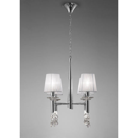Tiffany 8 Light Crystal Chandelier - Chrome With White Shades