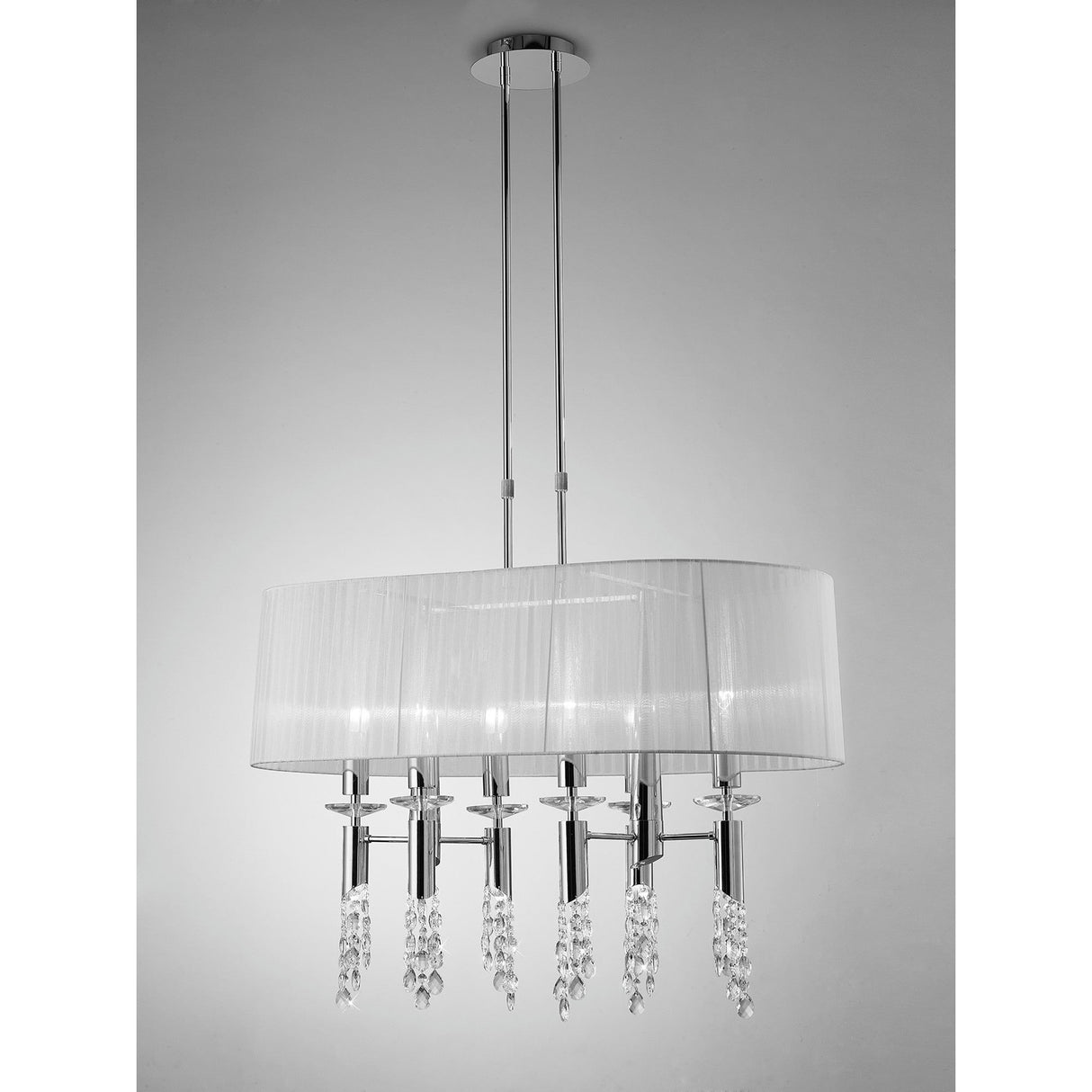 Tiffany Oval 8 Light Crystal Chandelier - Chrome With White Shade