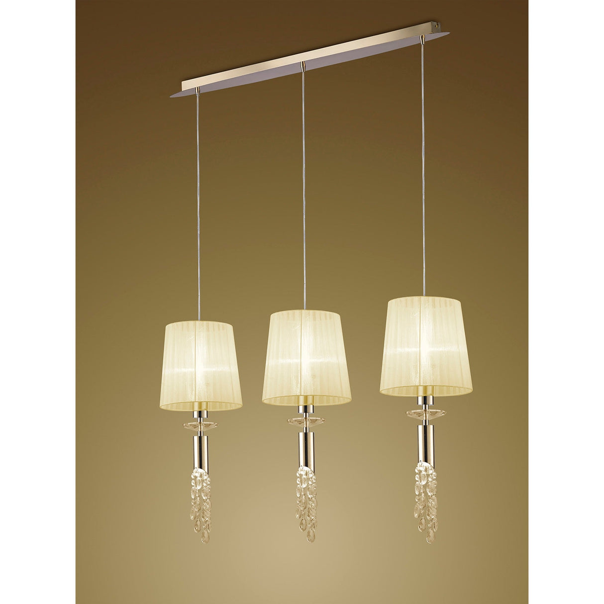 Tiffany 6 Light Crystal Bar Pendant Light -  Gold With Cream Shades