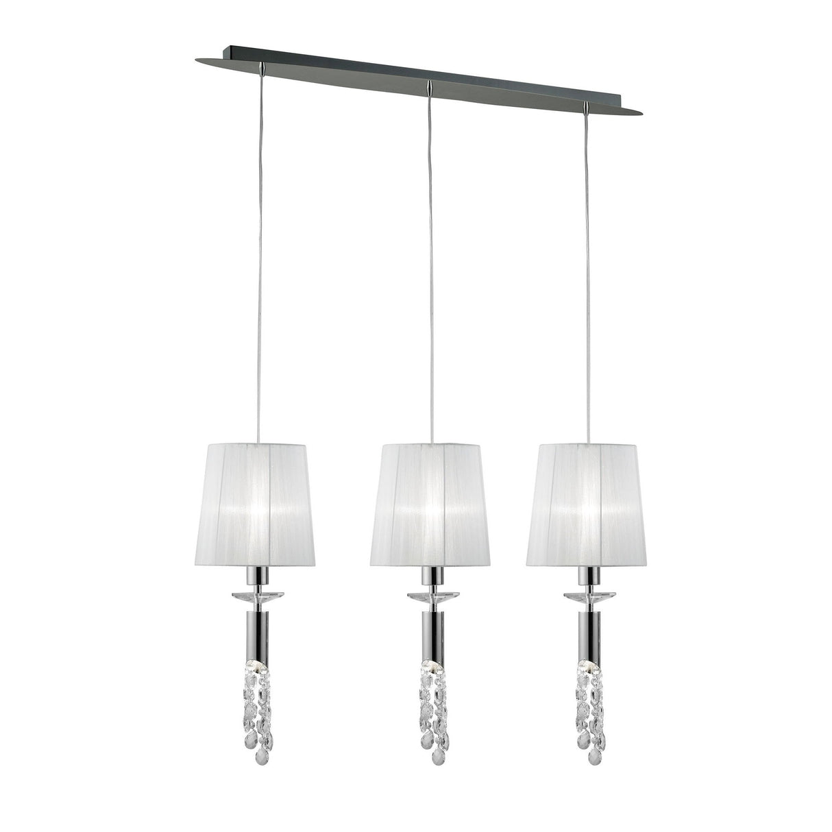 Tiffany 6 Light Crystal Bar Pendant Light - Chrome With White Shades