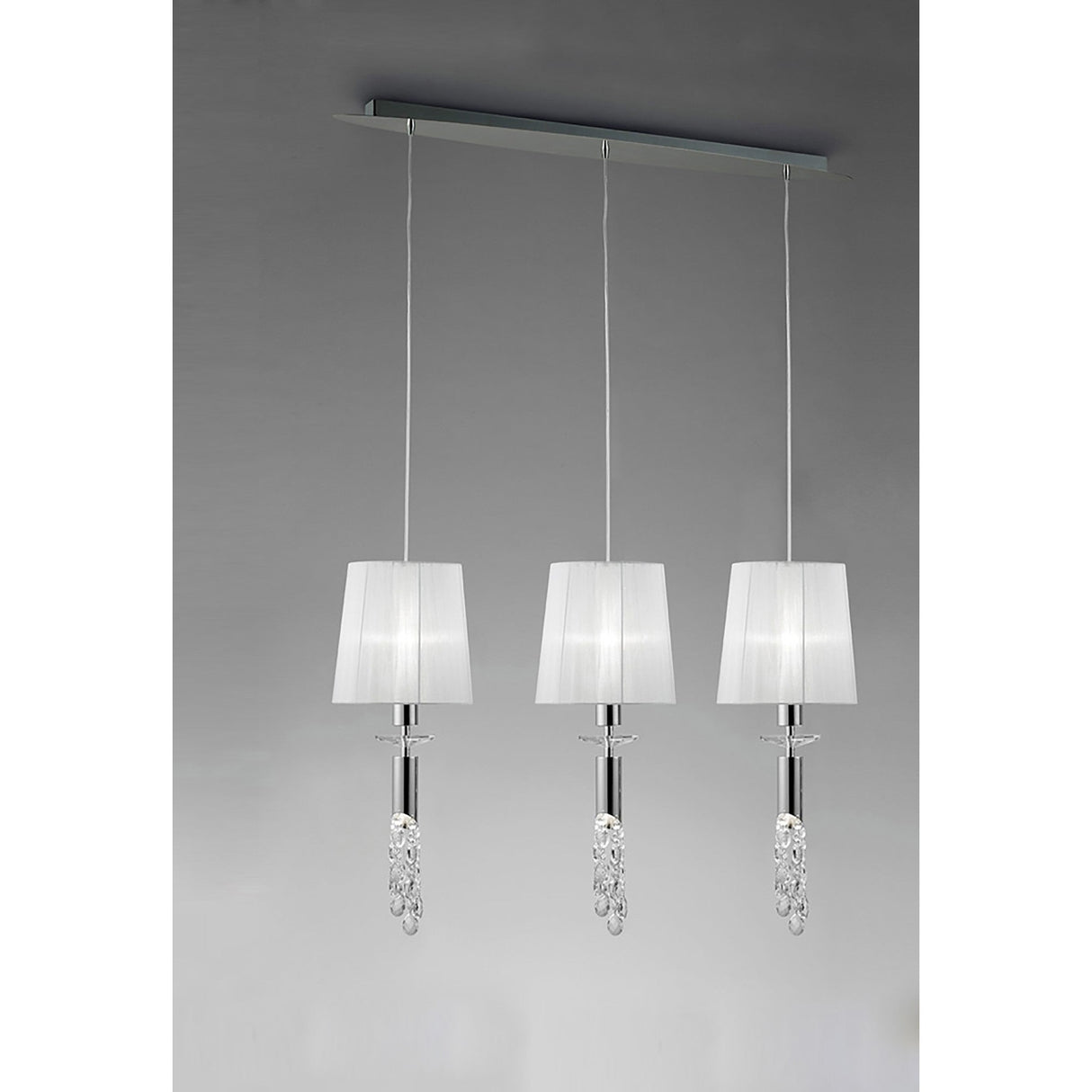Tiffany 6 Light Crystal Bar Pendant Light - Chrome With White Shades