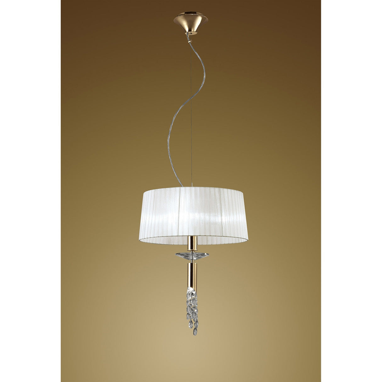 Tiffany 4 Light Crystal Pendant Light – French Gold With White Shade