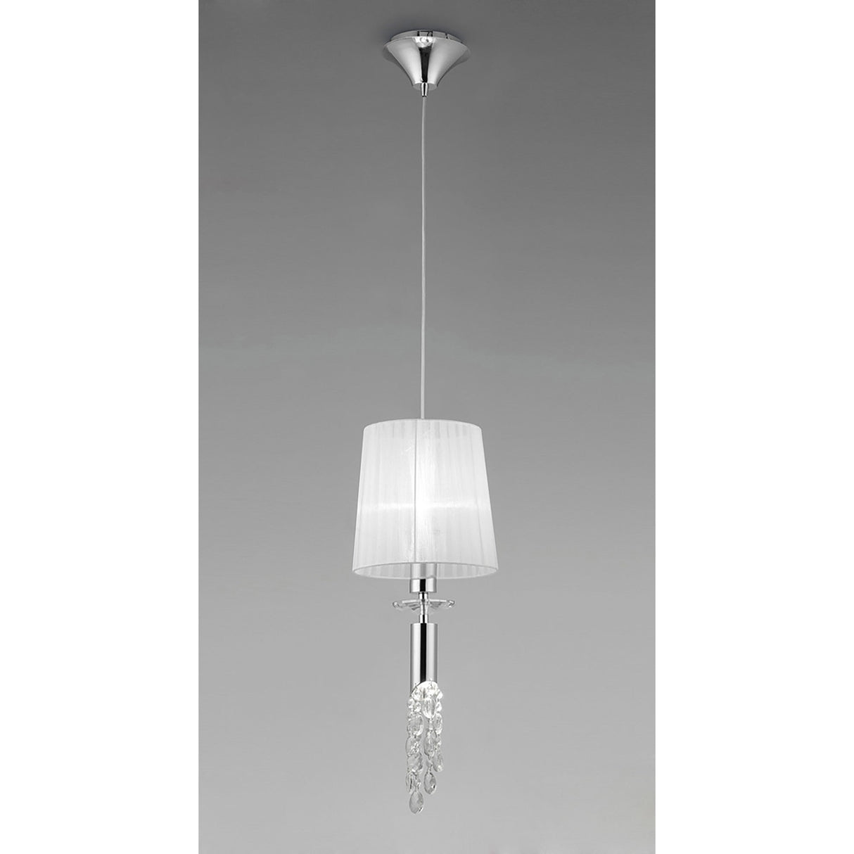 Tiffany 2 Light Crystal Pendant Light – Polished Chrome With White Shade