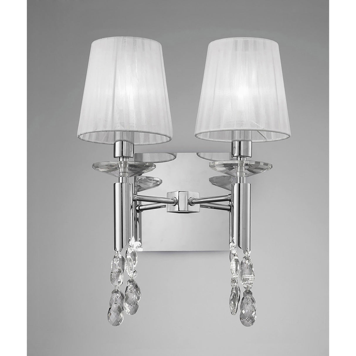 Tiffany 4 Light Crystal Wall Light - Chrome With White Shades