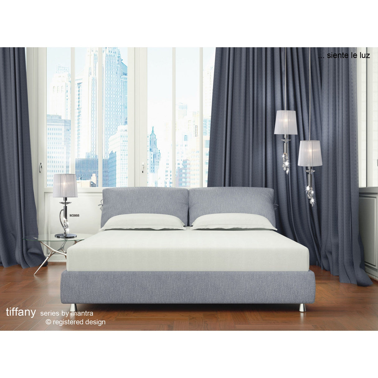 Tiffany 2 Light Crystal Table Lamp - Chrome With White Shade