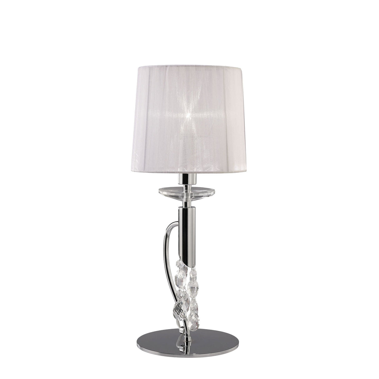 Tiffany 2 Light Crystal Table Lamp - Chrome With White Shade