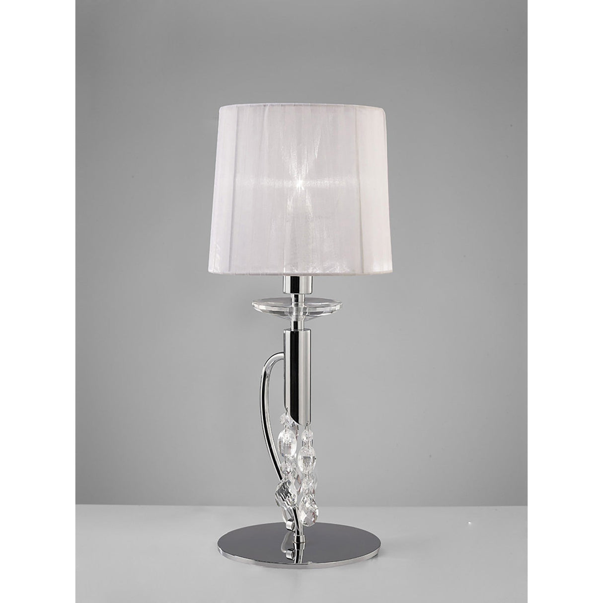 Tiffany 2 Light Crystal Table Lamp - Chrome With White Shade