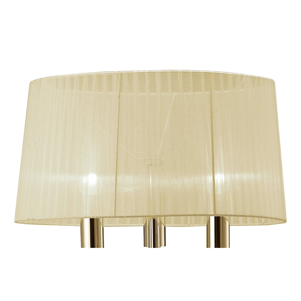 The Tiffany 6 Light Crystal Floor Lamp features a gold finish and a cream shade, combining elegant crystal accents with a modern design for a sophisticated look against any white background.