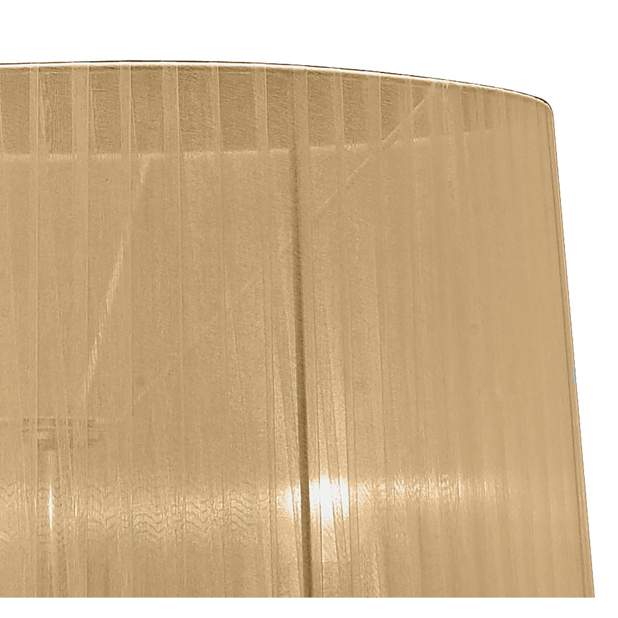 Close-up of the Tiffany 6 Light Crystal Floor Lamp featuring a bronze shade with vertical textured lines, softly illuminated from below by dimmable lights, set against a white background.