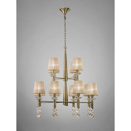 Tiffany 2 Tier 24 Light Crystal Chandelier - Brass With Bronze Shades