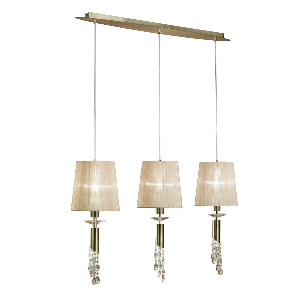 Tiffany 6 Light Crystal Bar Pendant Light - Brass With Bronze Shades