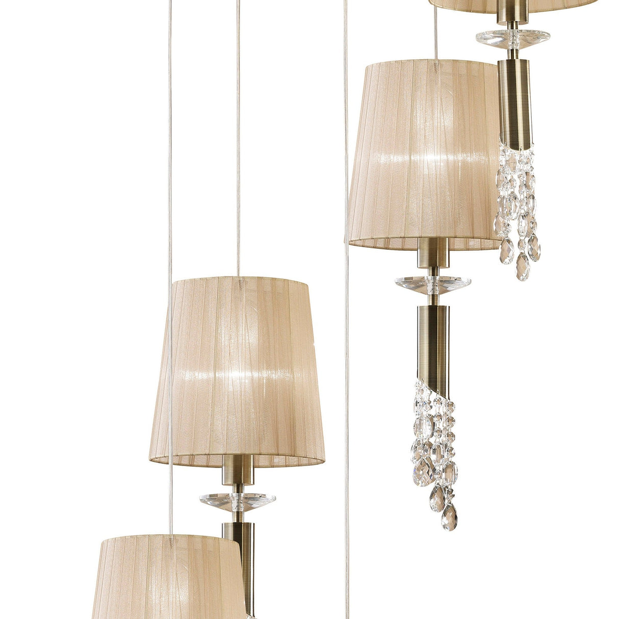 Tiffany 5 Light Crystal Cluster Pendant Light - Brass With Bronze Shades