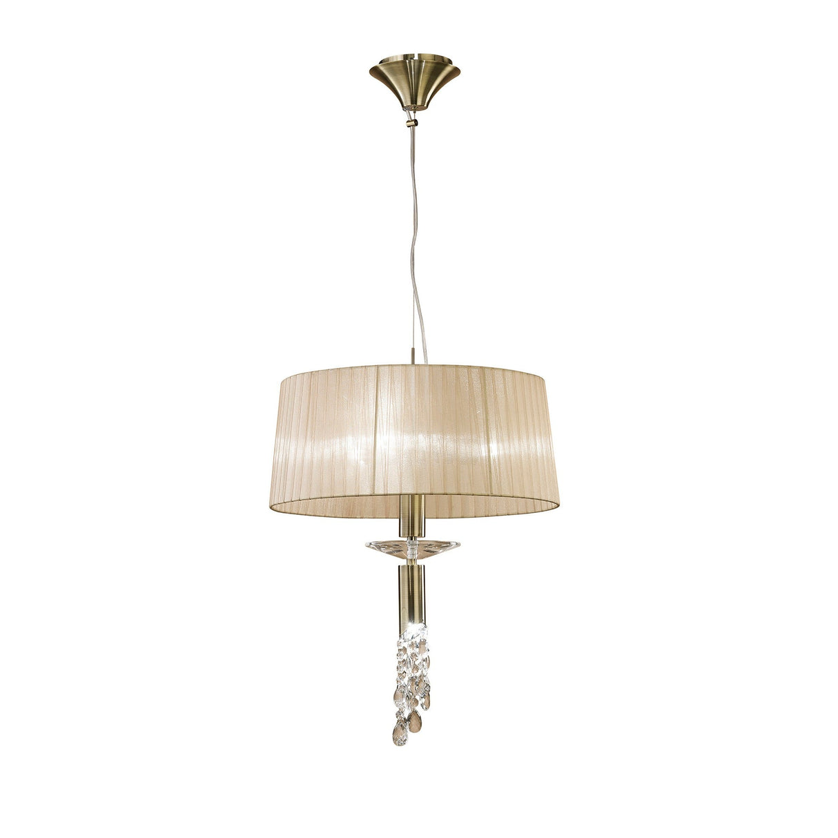Tiffany 4 Light Crystal Pendant Light – Antique Brass With Soft Bronze Shade