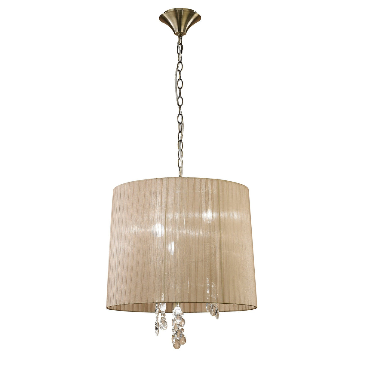 Tiffany 6 Light Crystal Pendant Light – Antique Brass With Soft Bronze Shade